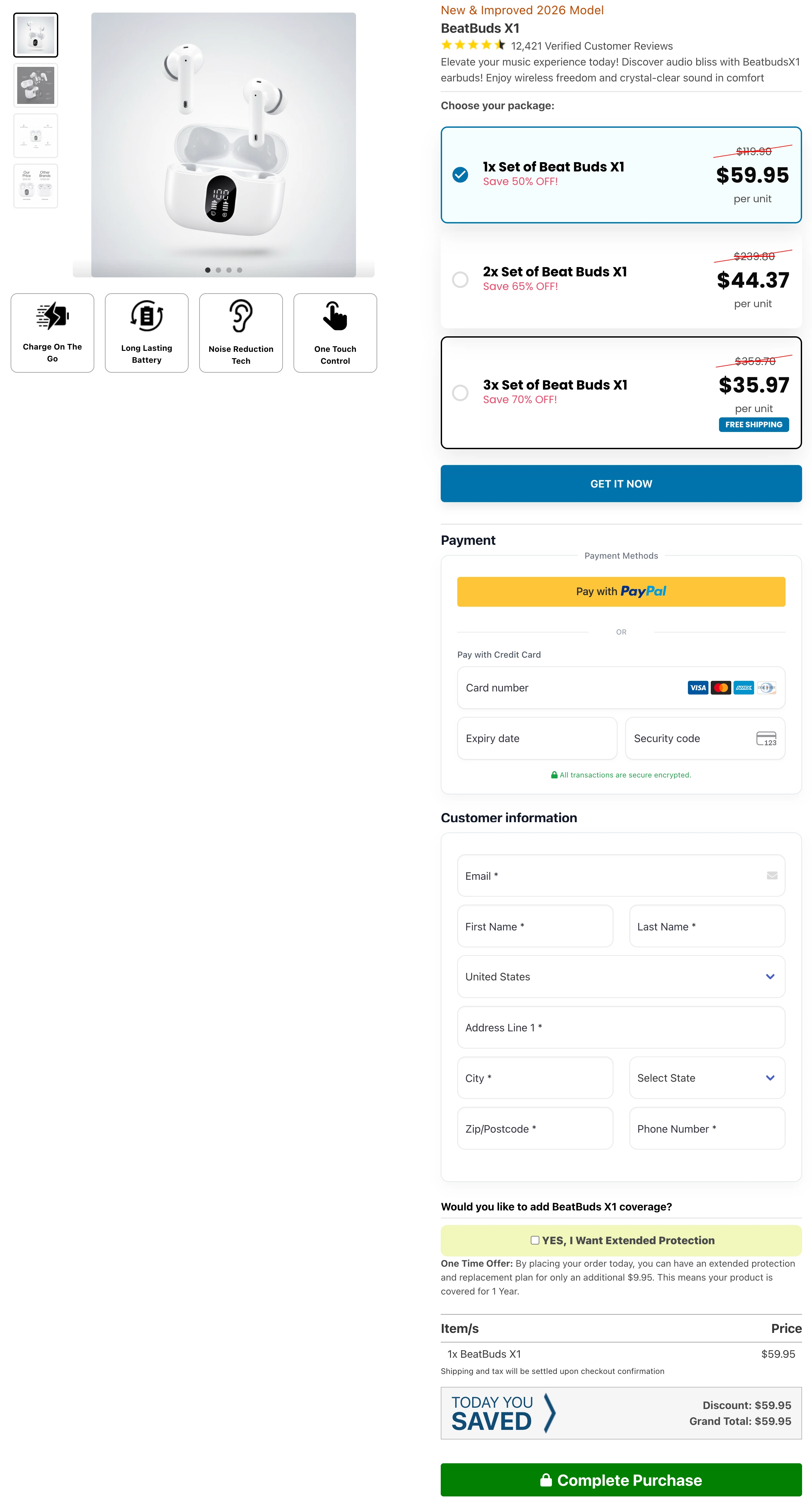 BeatBuds X1 100% Secure Checkout page